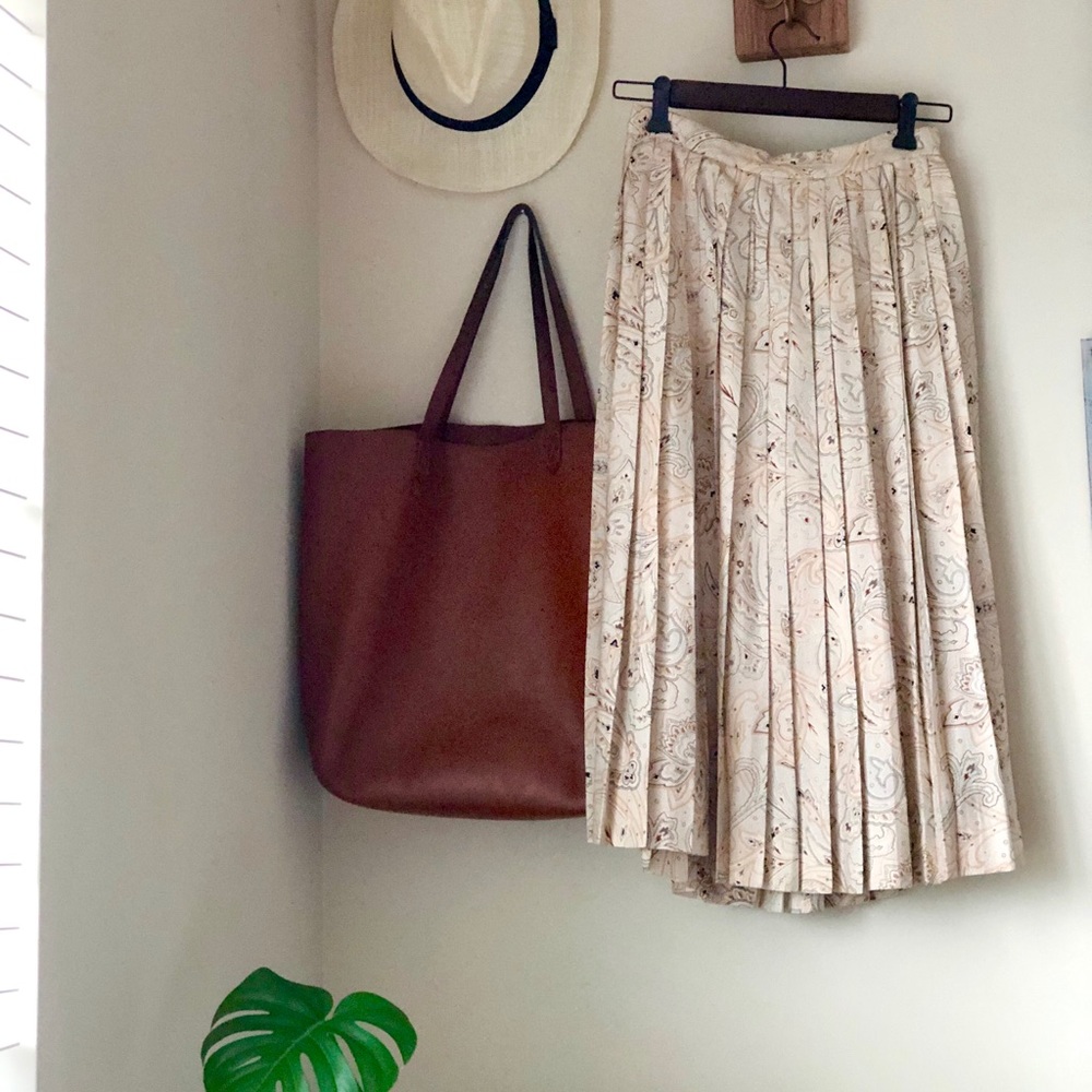 100% Silk Accordion Pleat Midi Skirt
